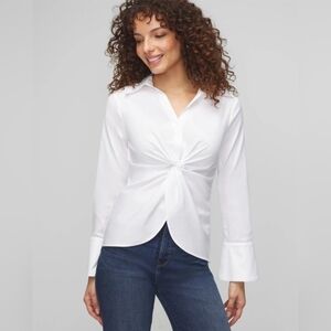 WHBM White Twist Front Bell Sleeve Poplin Blouse Size 16
